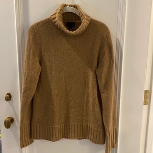 JCrew Classic camel colored cashmere turtleneck sweater, size medium